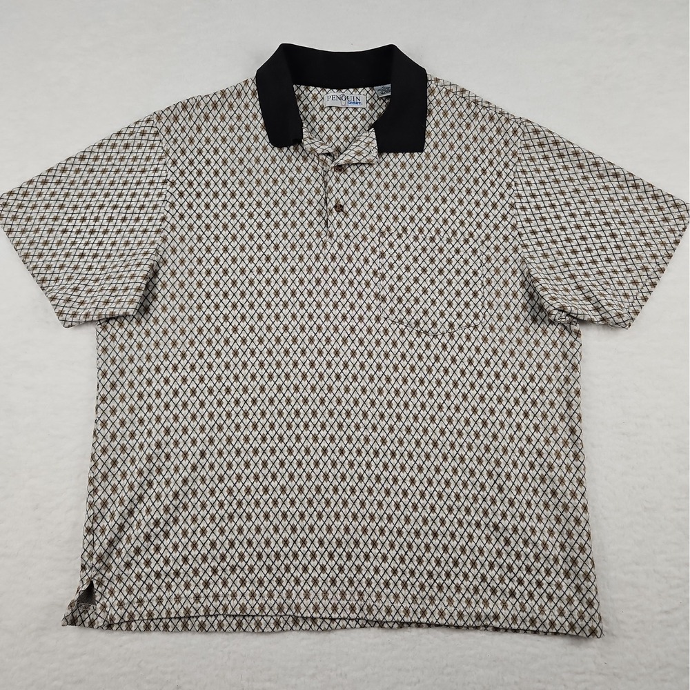 Vintage Penguin Sport Argyle Pattern Polo XL Shirt Performance Golf Pocket